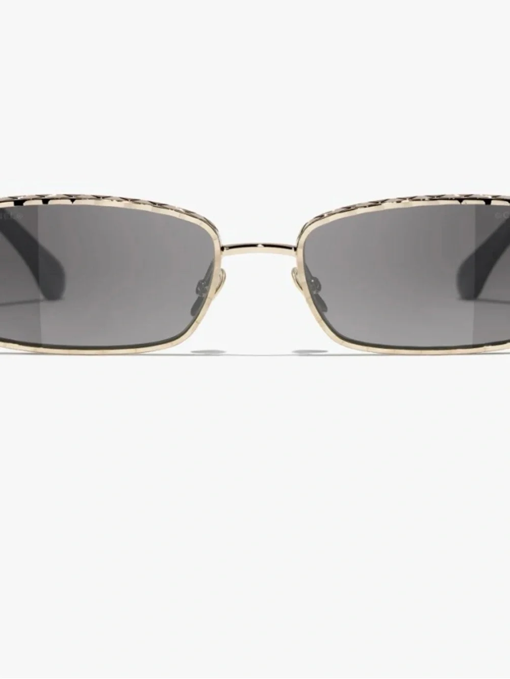 CHANEL Gold Metal Rectangular Sunglasses with Dark Lenses